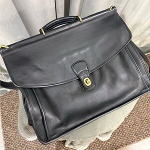 Coach Black Leather Briefcase with Gold Accents
